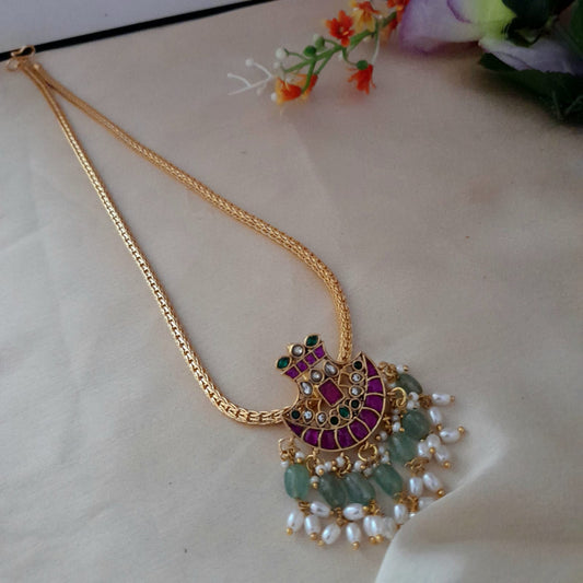 Jadau kundan floral with pearl pendant chain