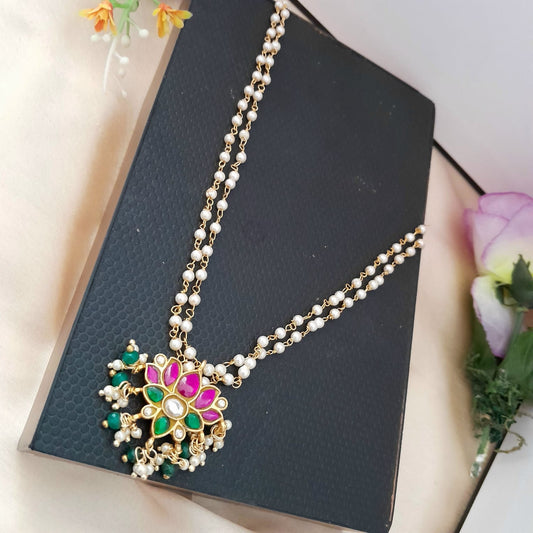 Jadau kundan Lotus pendant chain