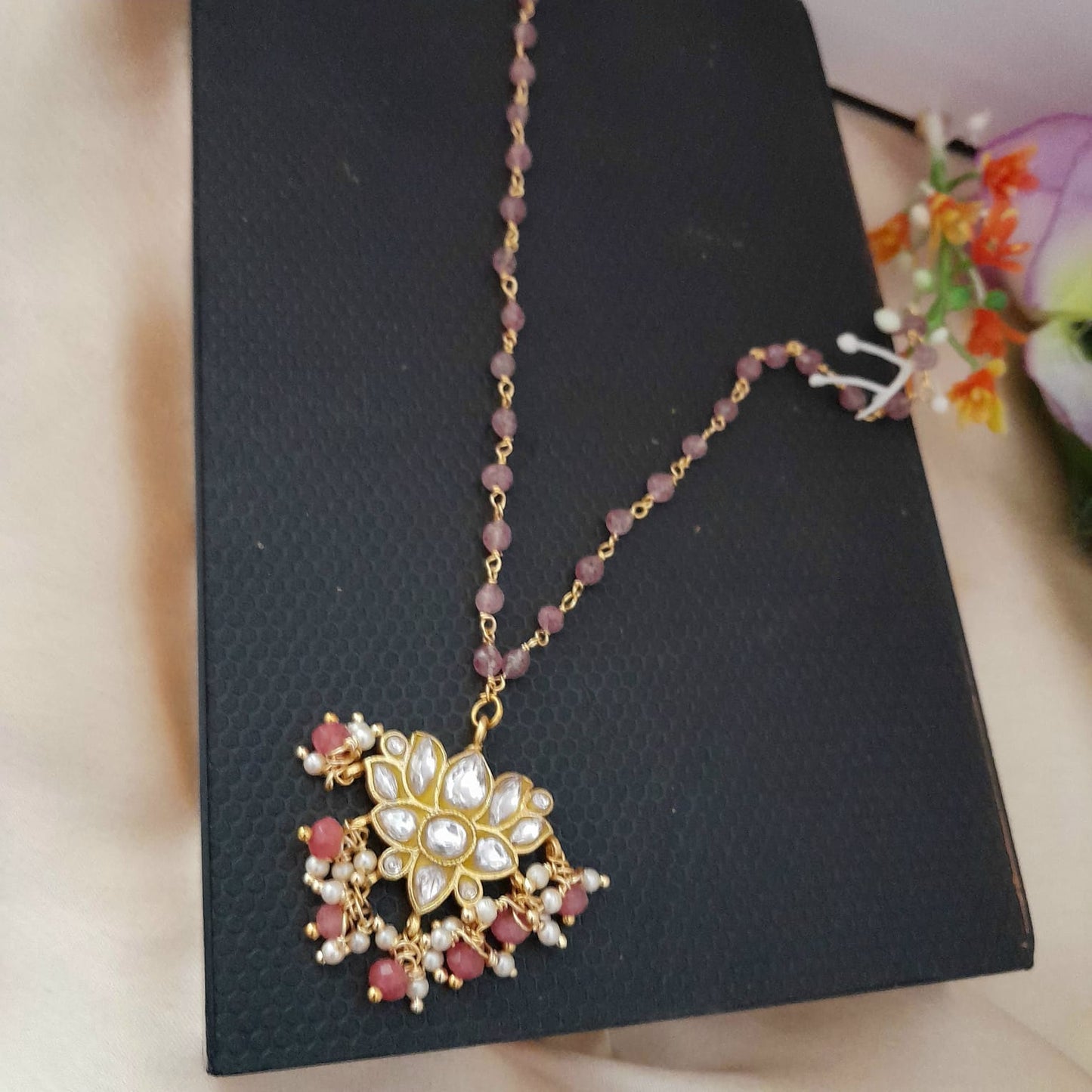 Jadau kundan Lotus pendant chain