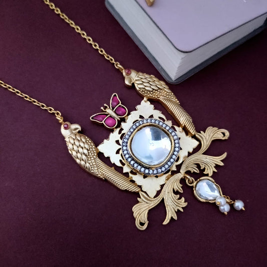 Jadau fusion parrot long chain set