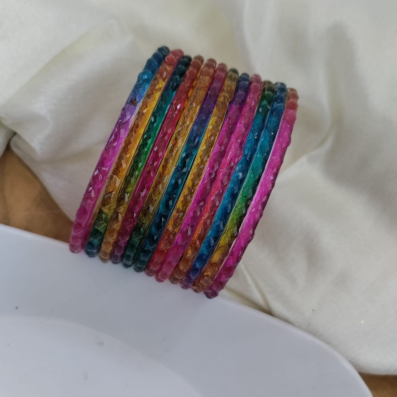 Raindrop Glass Bangles Plain - Crystal cut