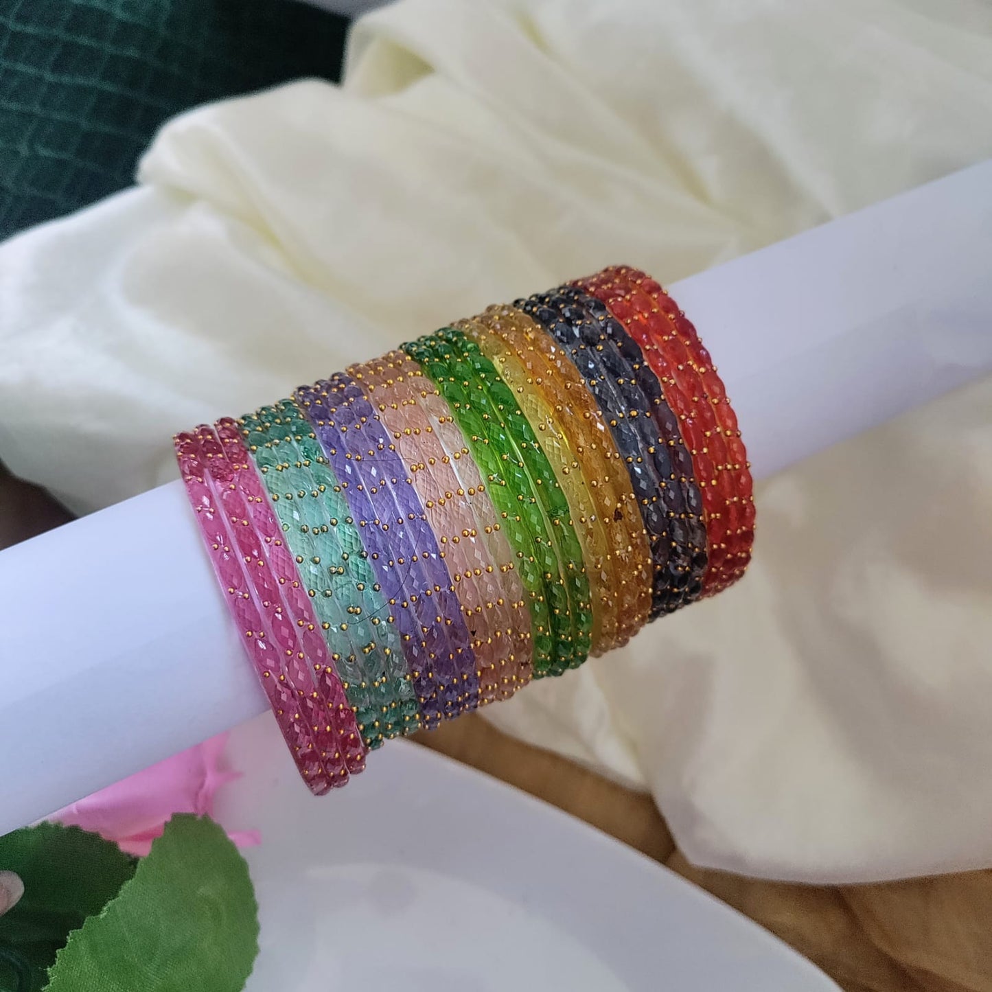 Valaikappu Raindrop Glass Bangles - Crystal cut