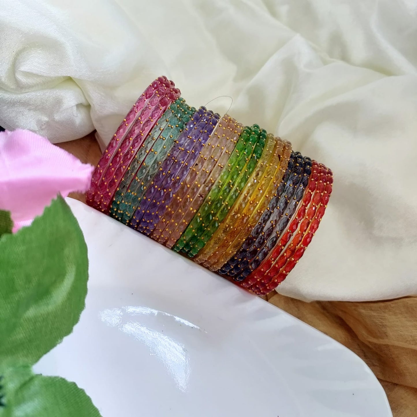 Valaikappu Raindrop Glass Bangles - Crystal cut