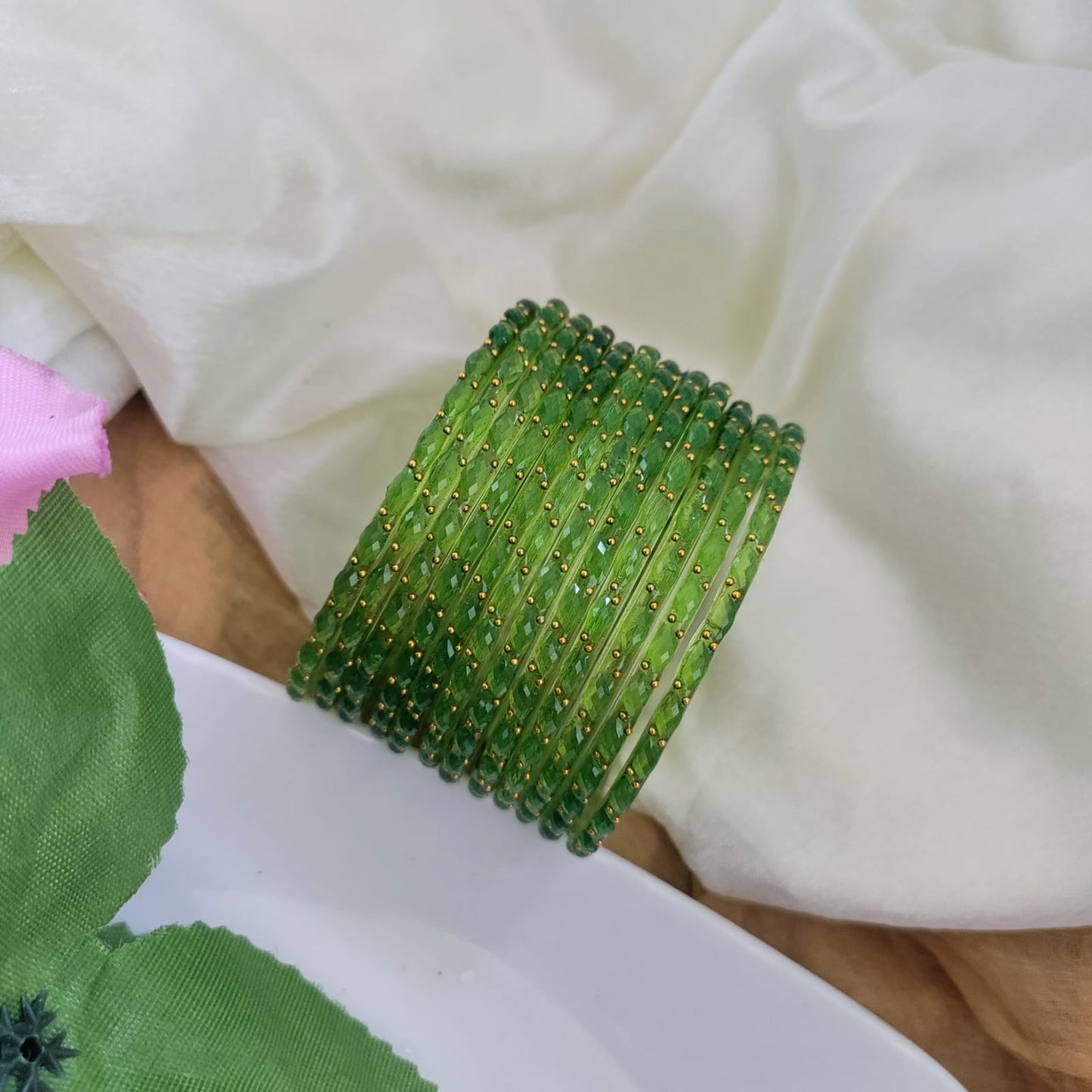 Raindrop Glass Bangles - Crystal Cut