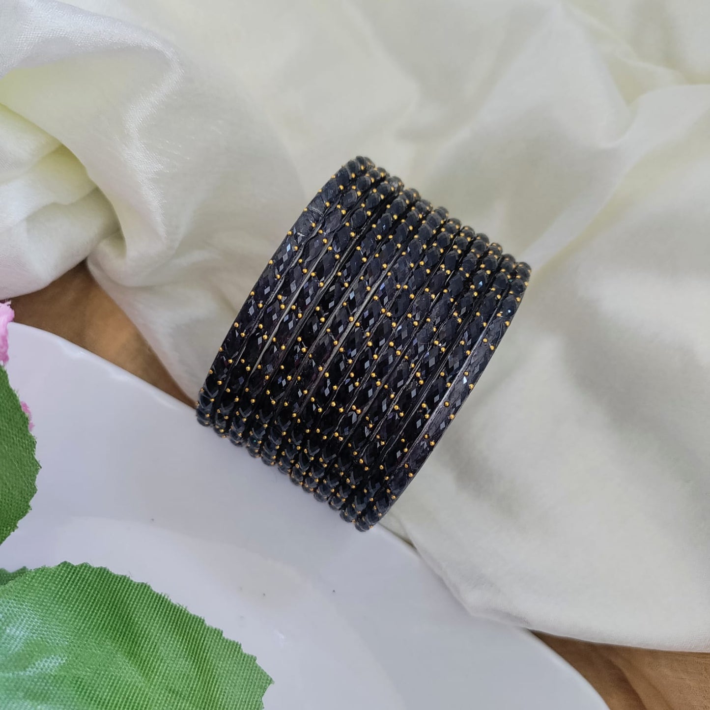 Raindrop Glass Bangles - Crystal Cut