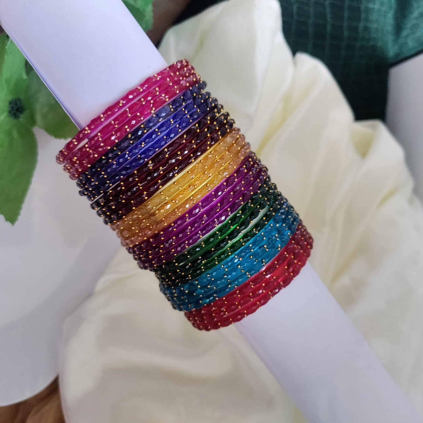 Valaikappu Raindrop Glass Bangles - Crystal cut