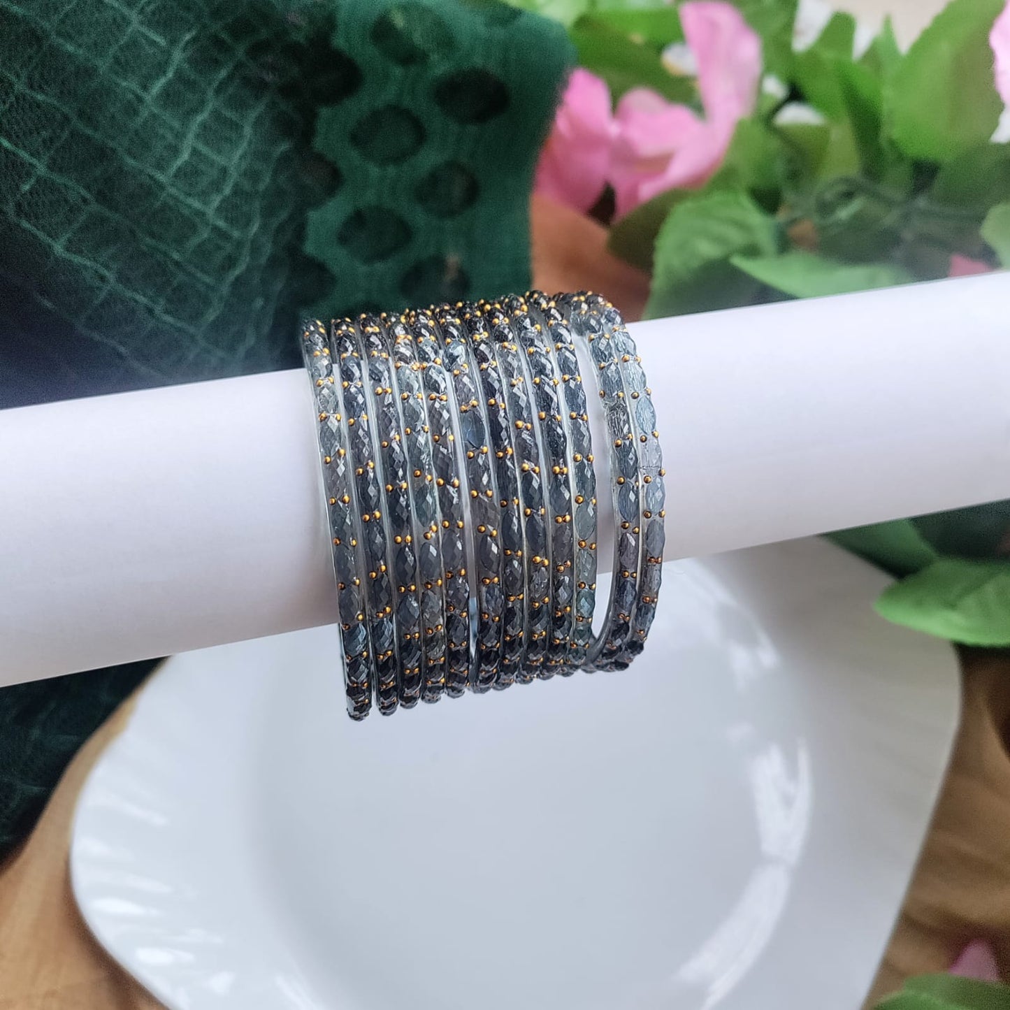 Raindrop Glass Bangles - Crystal Cut