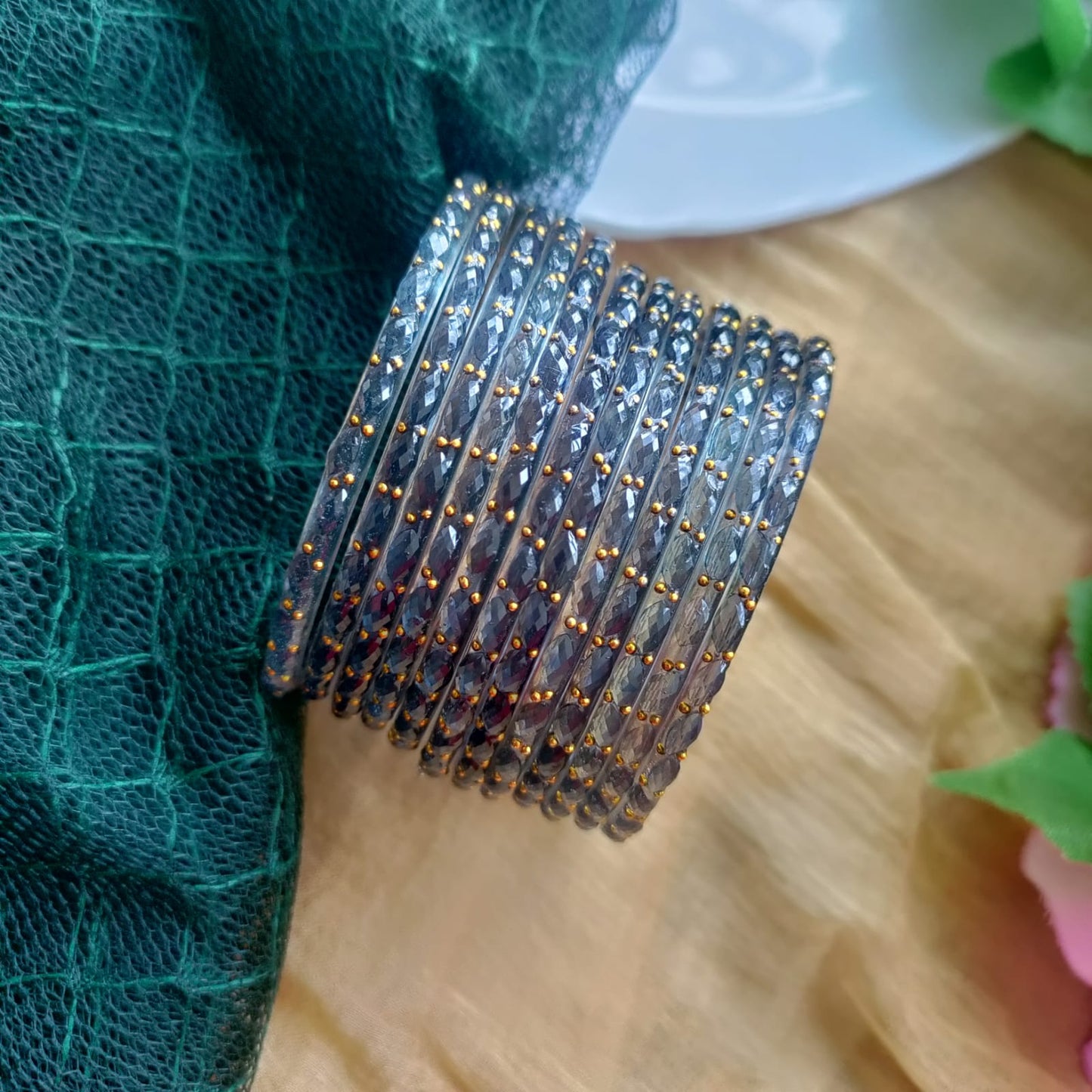 Raindrop Glass Bangles - Crystal Cut