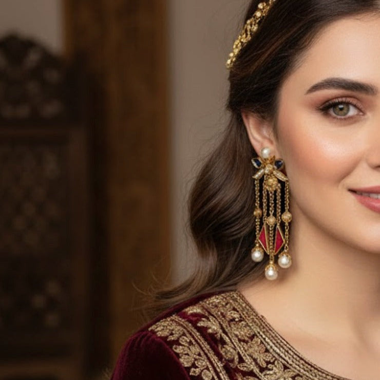 Kashmiri white pearl earring