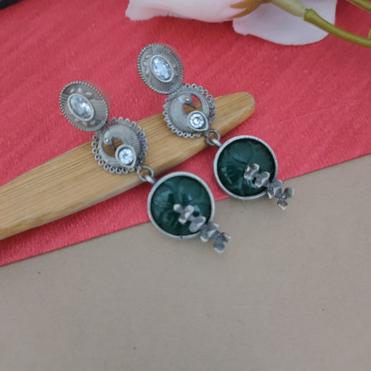 Peacock green stone earring