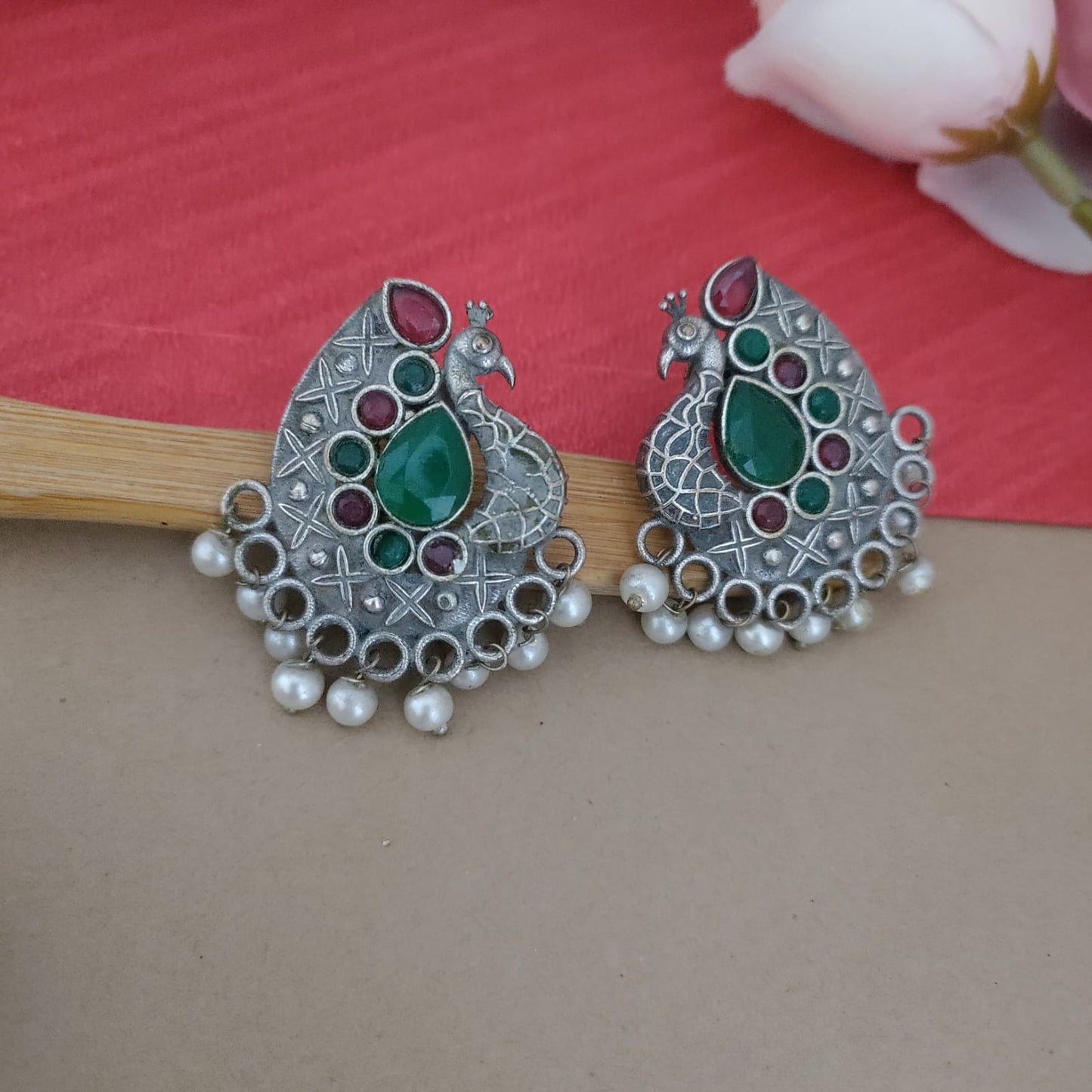 Peacock stone earring