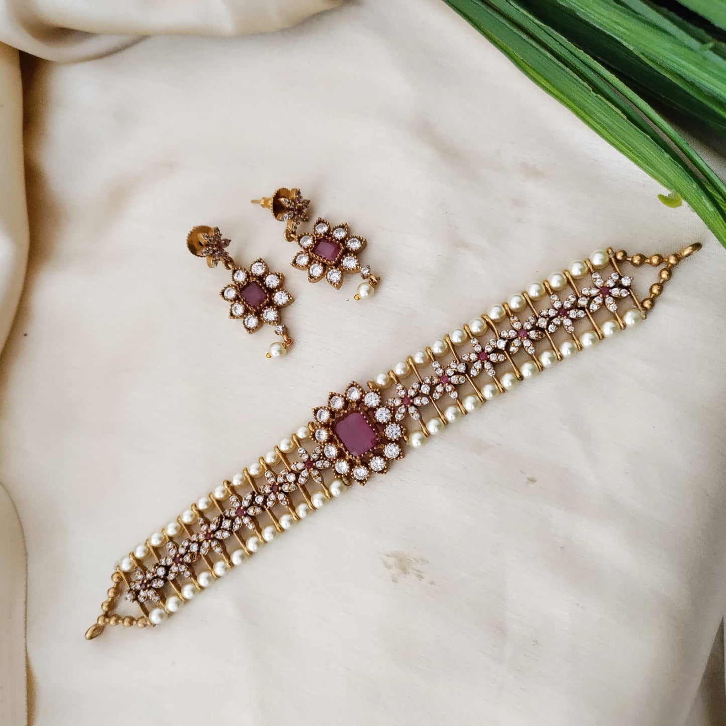 Ruby stone chocker set