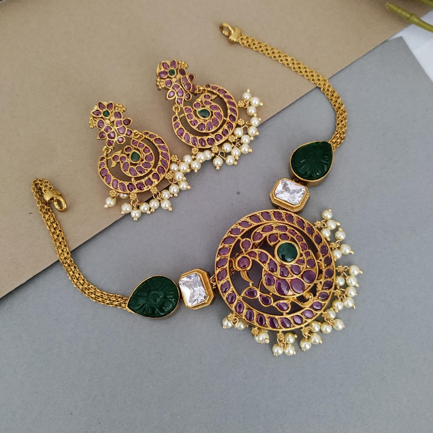 Peacock ruby chocker set