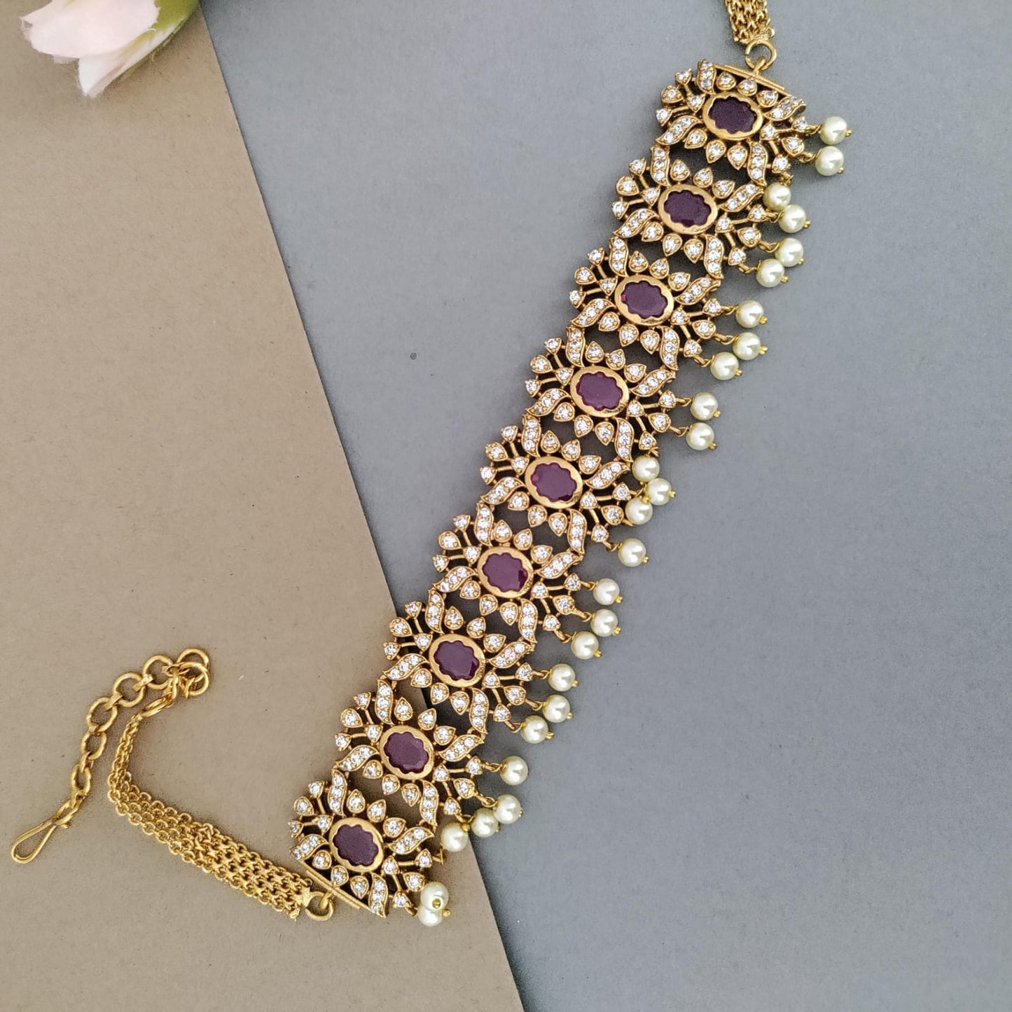 Bridal ruby stone pearl chocker set