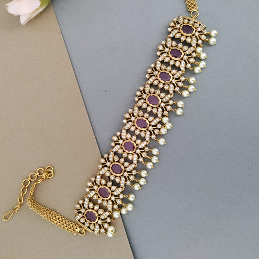 Bridal ruby stone pearl chocker set