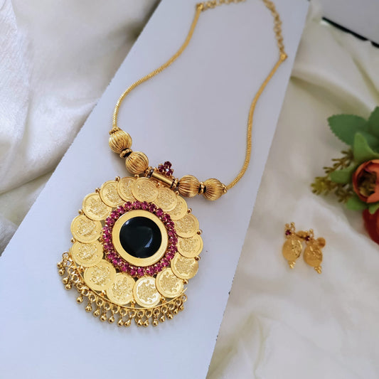 Flower round lakshmi coin necklace