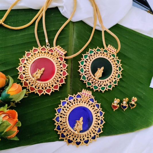 Traditional Kerala Style Krishna Palaka Pendant with Chain