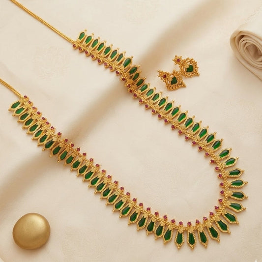 Long Traditional kerala Nagapadam chain set  - Green