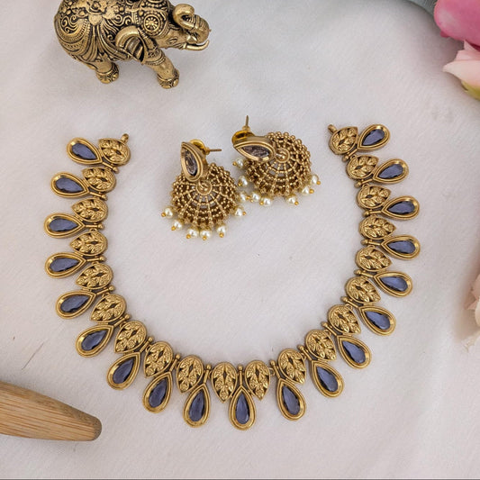 Purple drop stone necklace set
