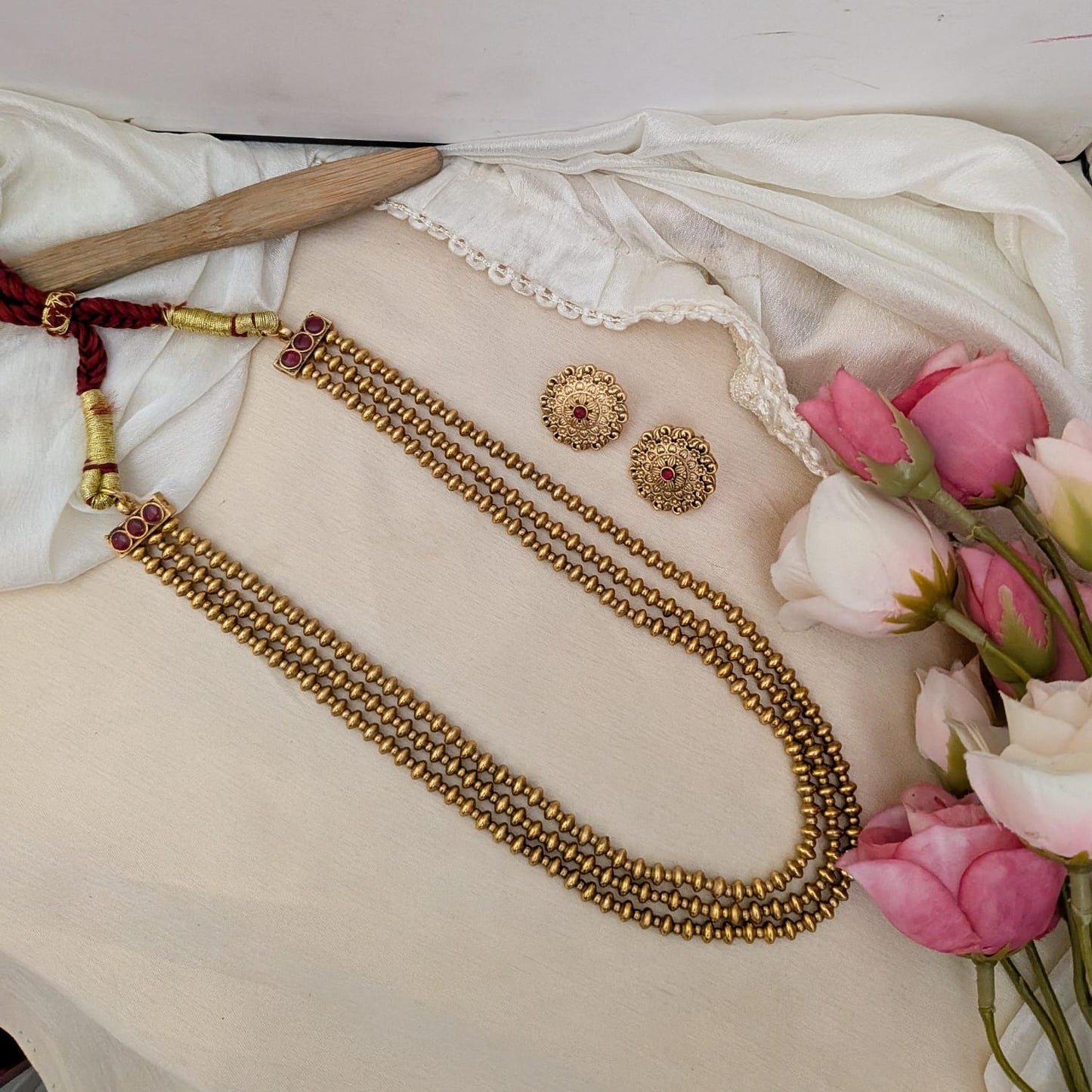 Golden three layer Ashtapailu necklace