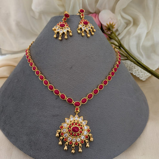 Adigai Type - Coral red Microplated  necklace sets