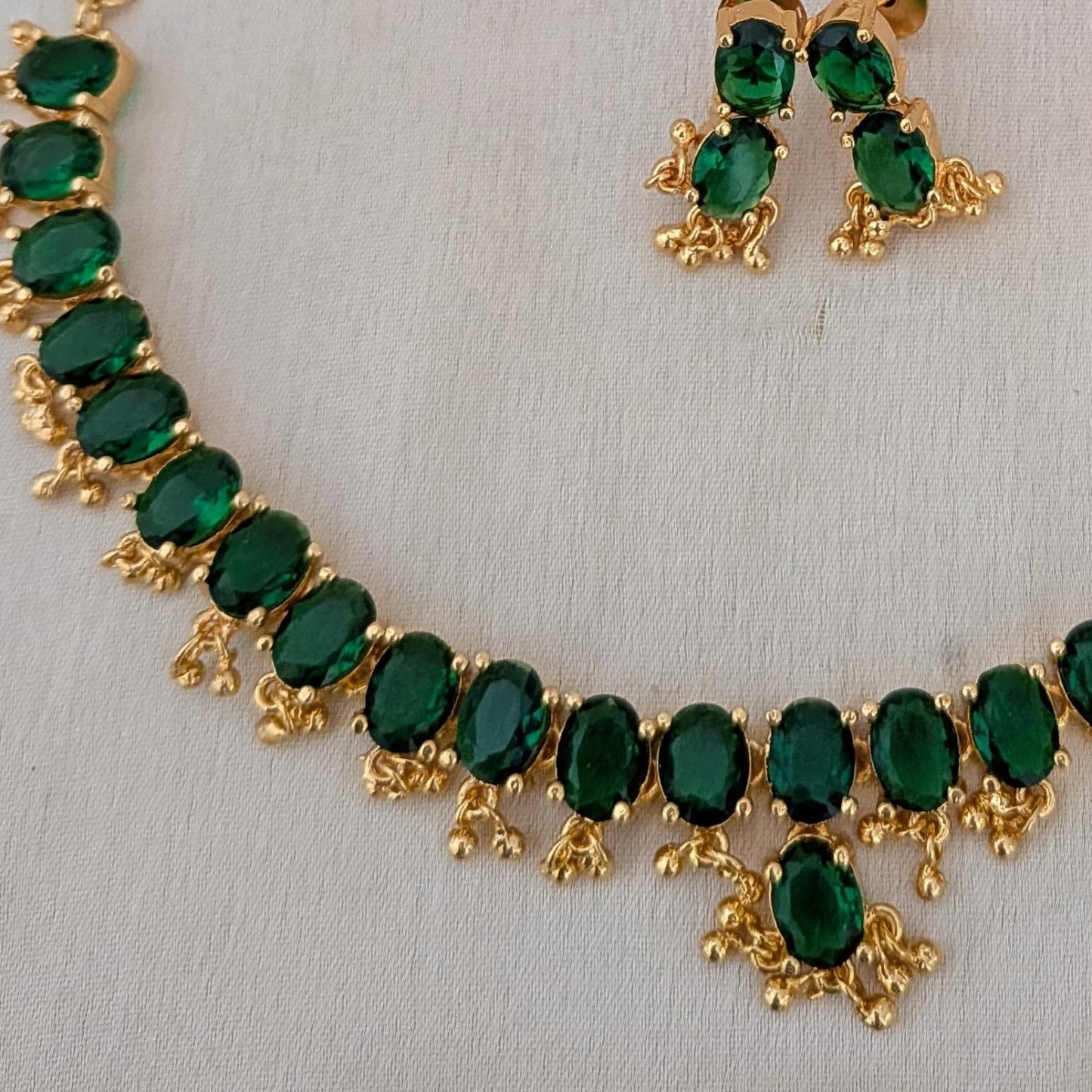 Adigai Type - Oval Microplated green stone necklace sets