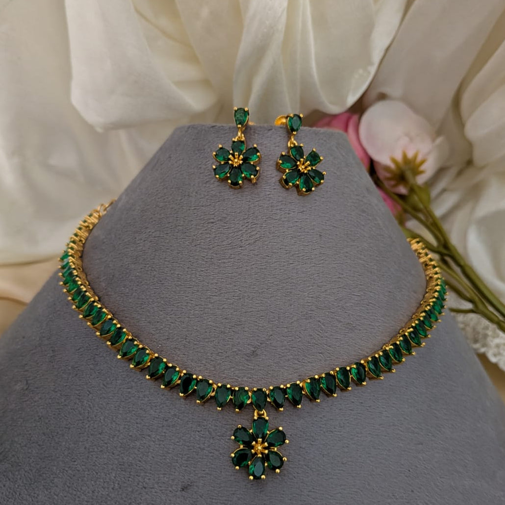 Adigai Type - Microplated green stone necklace sets