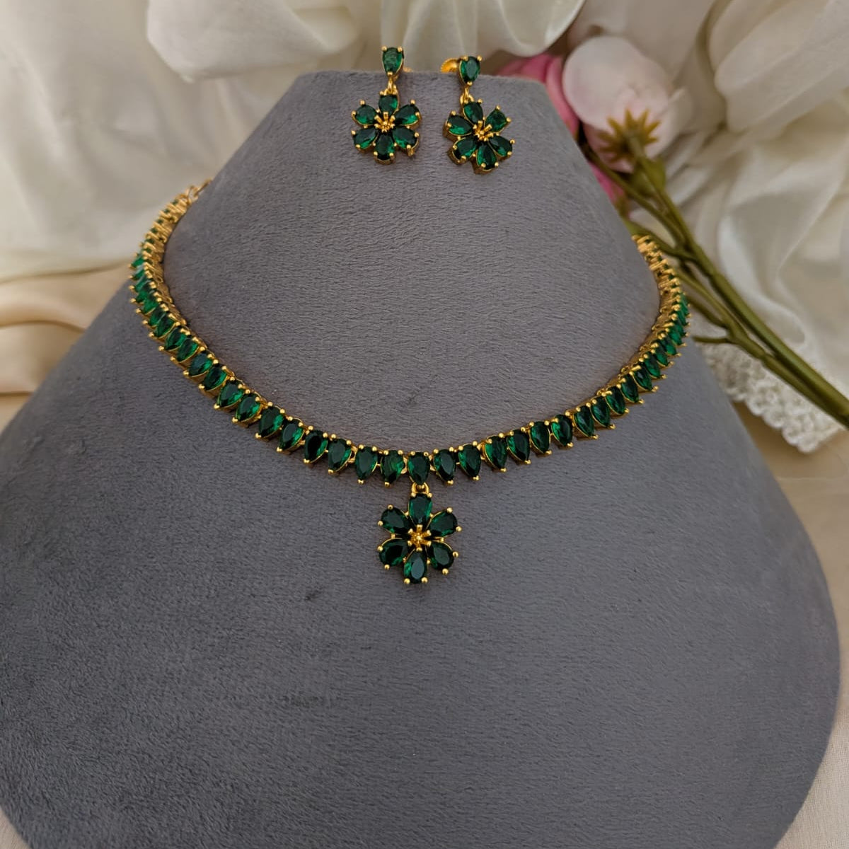Adigai Type - Microplated green stone necklace sets