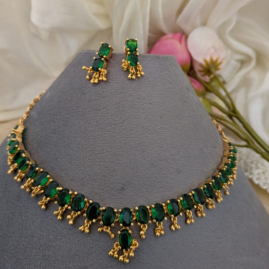 Adigai Type - Oval Microplated green stone necklace sets