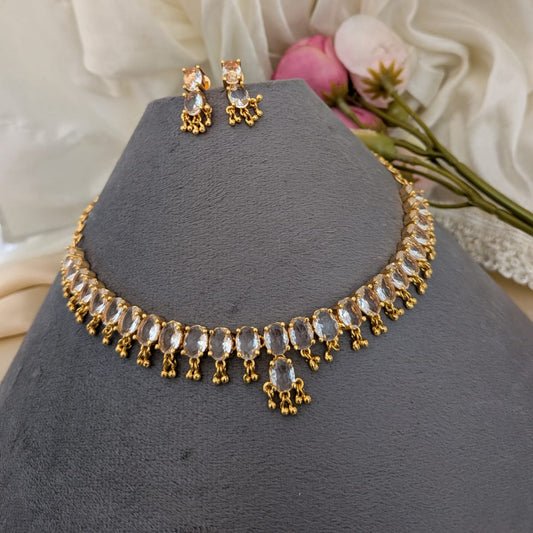 Adigai Type - Oval Microplated white stone necklace sets