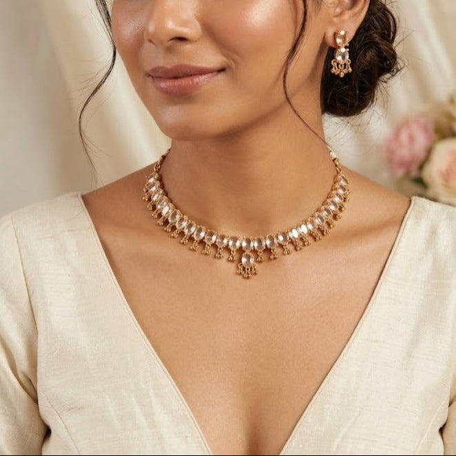 Adigai Type - Oval Microplated white stone necklace sets