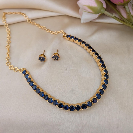 Necklace - Microplated stone blue necklace sets