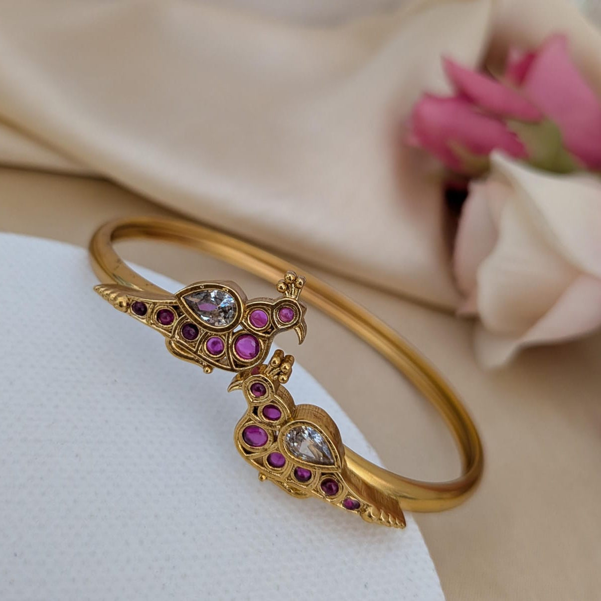 Bird ruby with white kada bangle