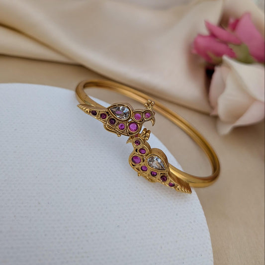 Bird ruby with white kada bangle