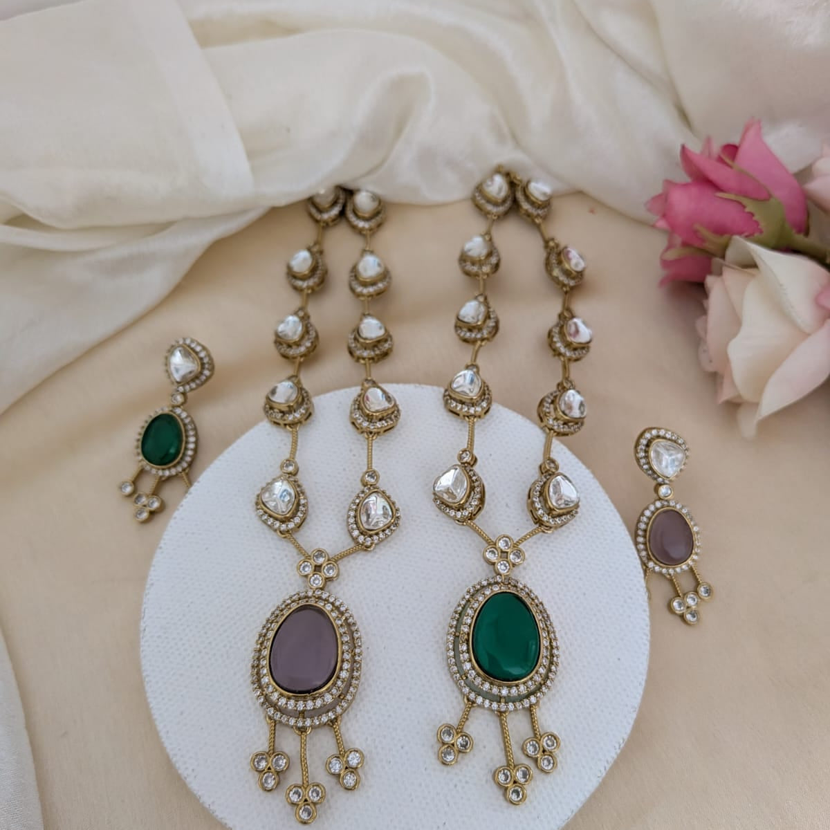 Drop ad stone kundan necklace set