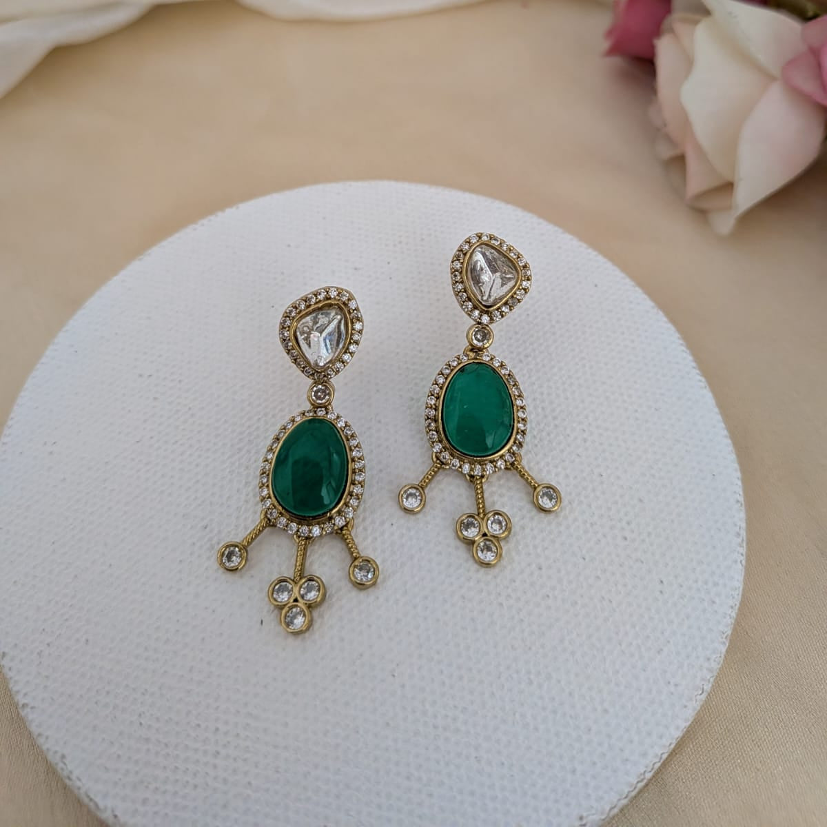Drop ad stone kundan necklace set