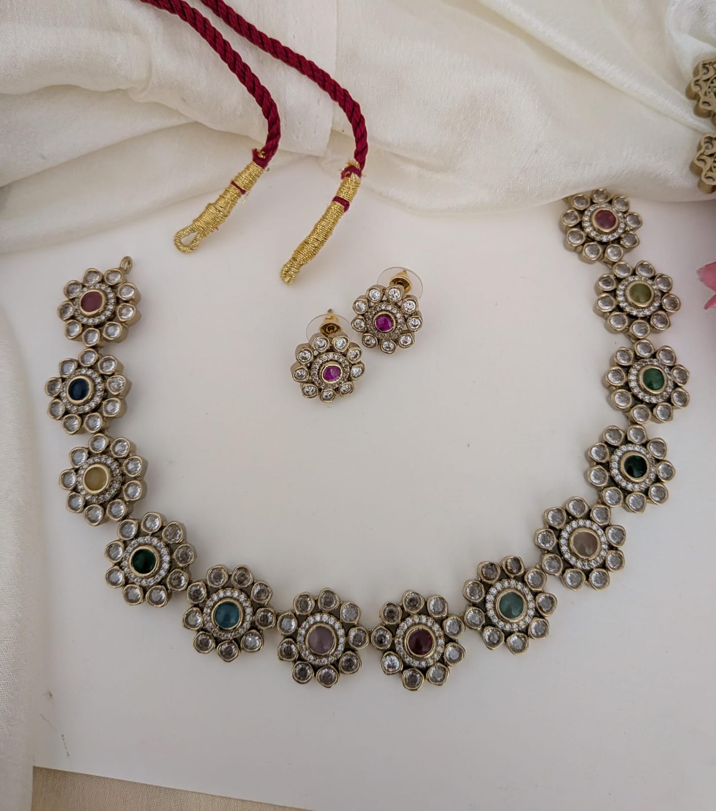 Kundan stone necklace set