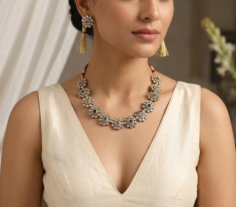 Kundan stone necklace set