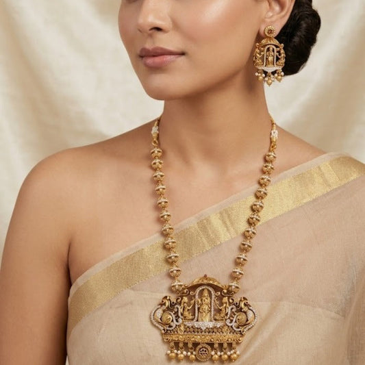 Krishna white stone long chain set