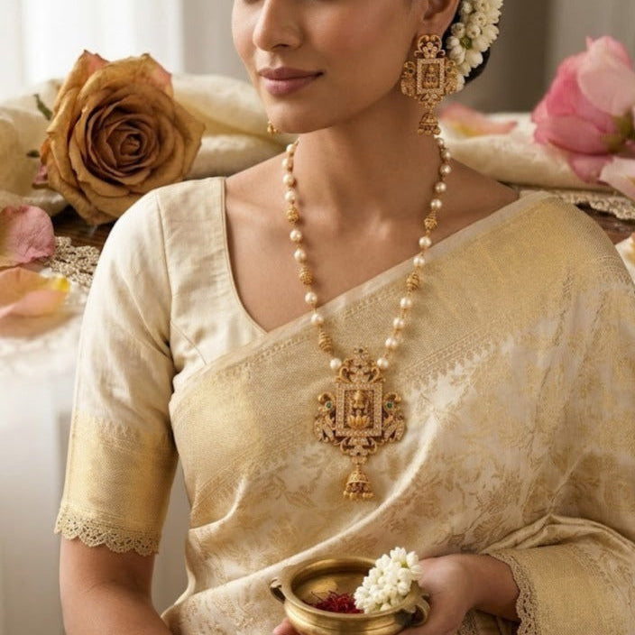 Lakshmi peacock pearl long chain set