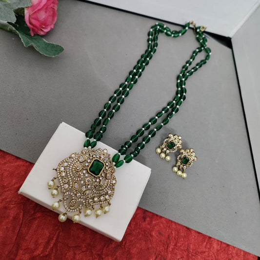 AD stone green beads 2 layer chain set