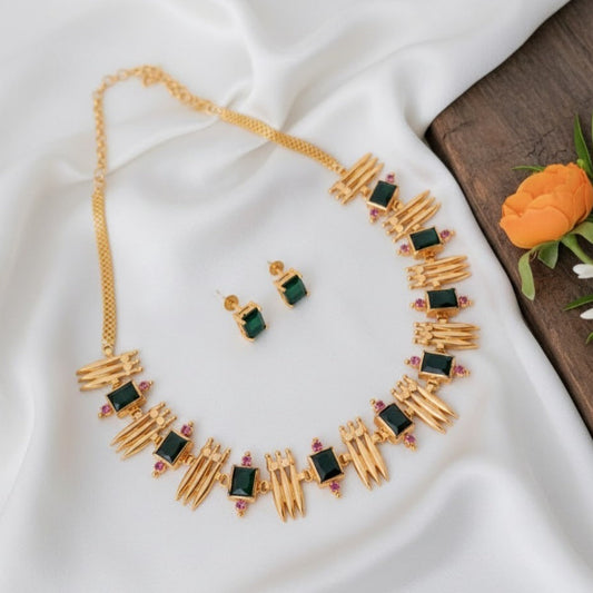 Microplated Necklace - green stone Mulla mottu traditional set