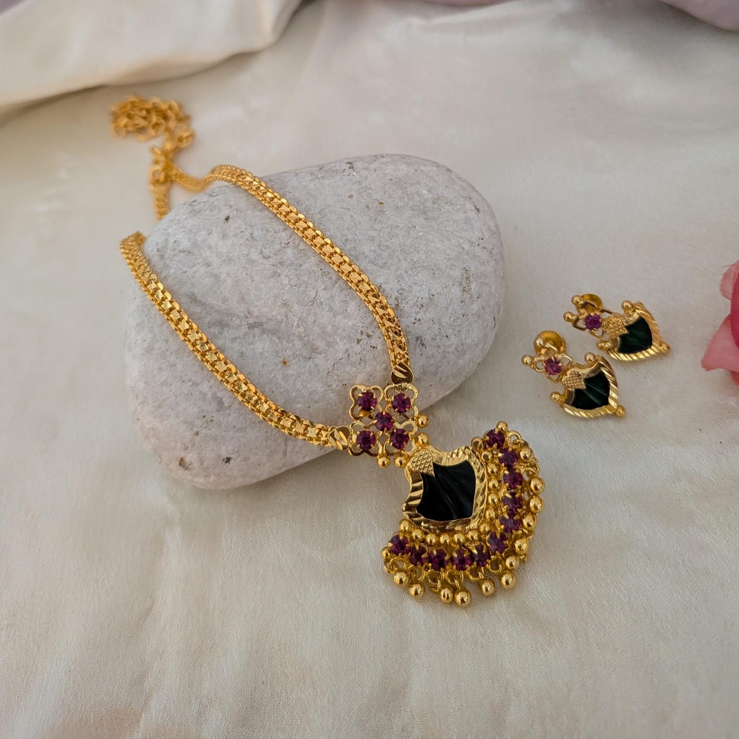 Necklace - Traditional kerala palakka chain set with matching earring