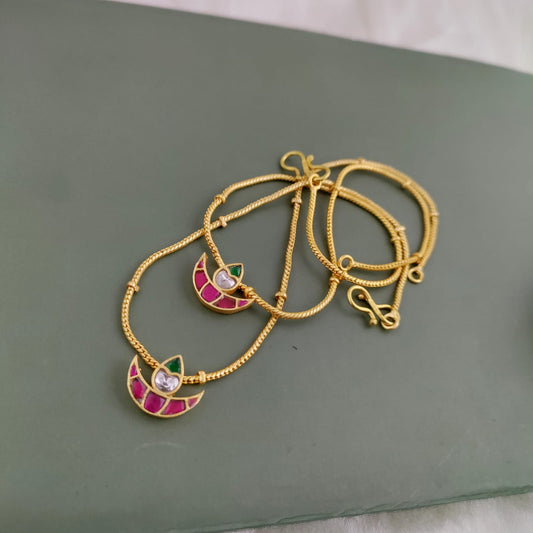 Clay lamp jadau stone anklet