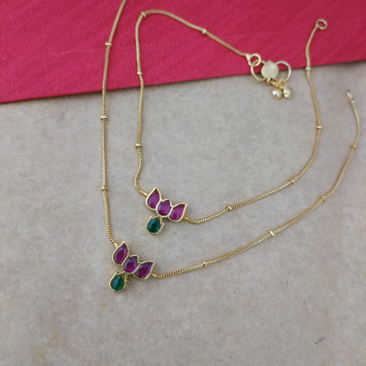 Lotus jadau stone anklet
