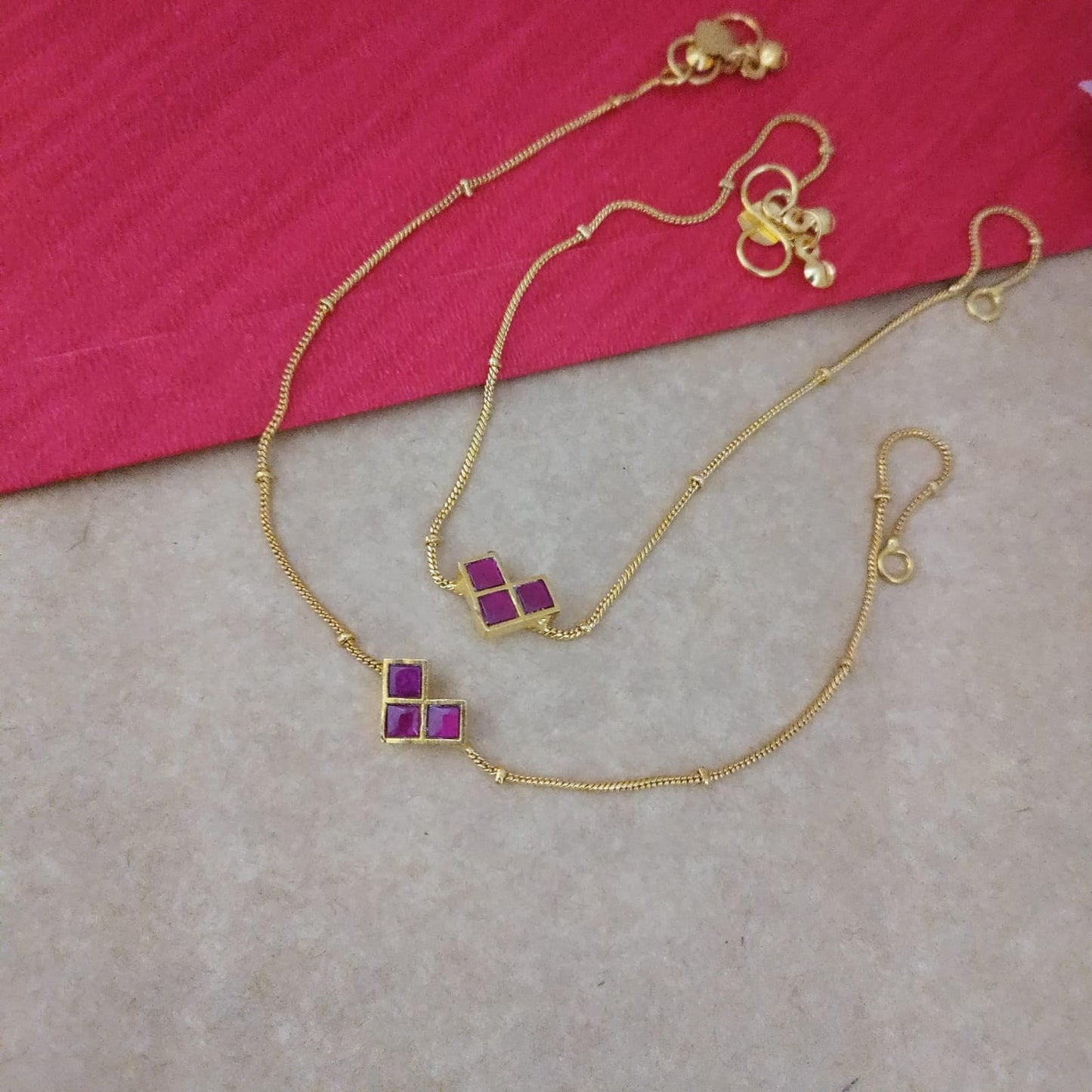 3 stone jadau anklet