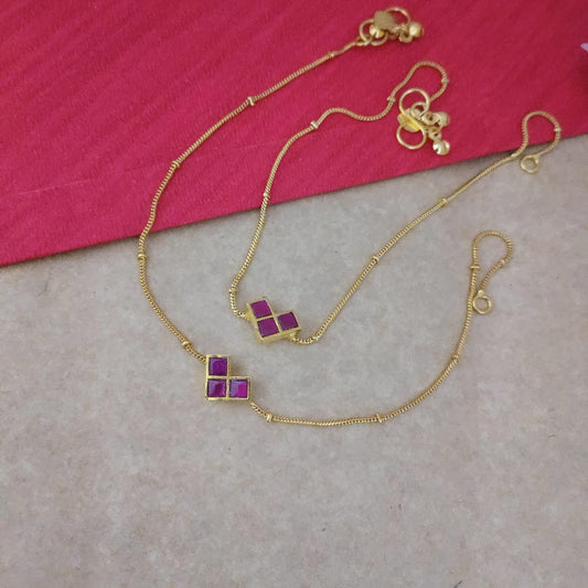 3 stone jadau anklet