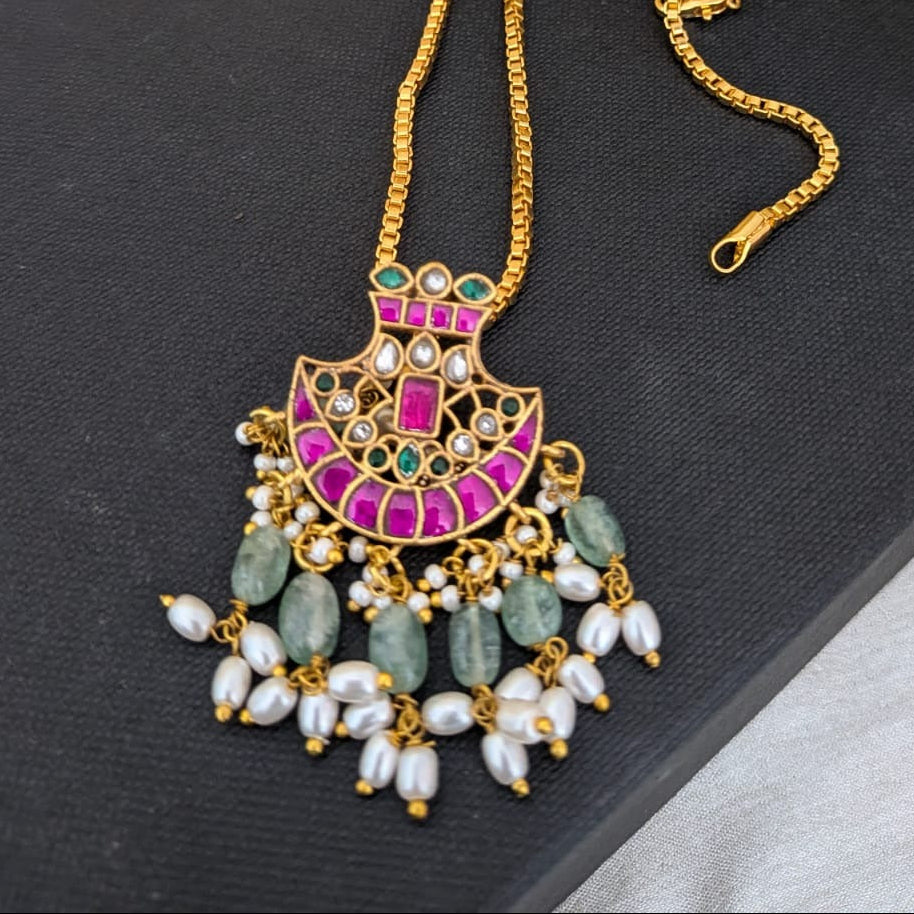 Jadau kundan floral with pearl pendant chain