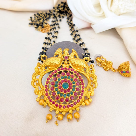 Peacock Kemp stone long  mangalsutra