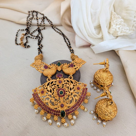 Peacock Kemp stone long  mangalsutra